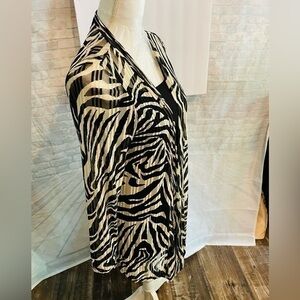 P Luca Milano Tunic, Sz S transparent Zebra print. Long sleeves, flared back